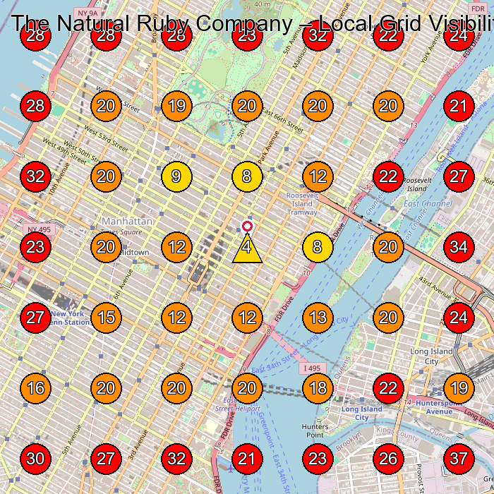 The Natural Ruby Company GeoGrid visibility map for Jewelry Manufacturer in Long Island City